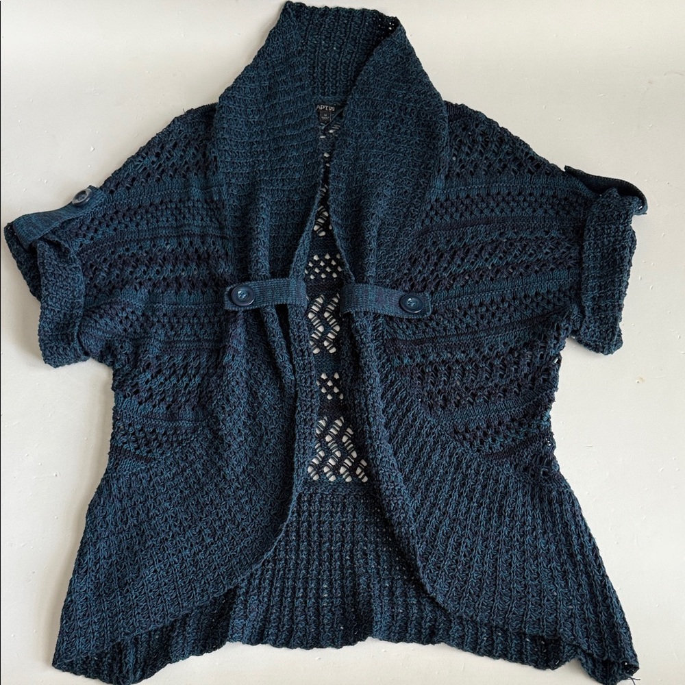 APT 9 Navy Open-Knit Short Sleeve Sweater Women’s Size Medium